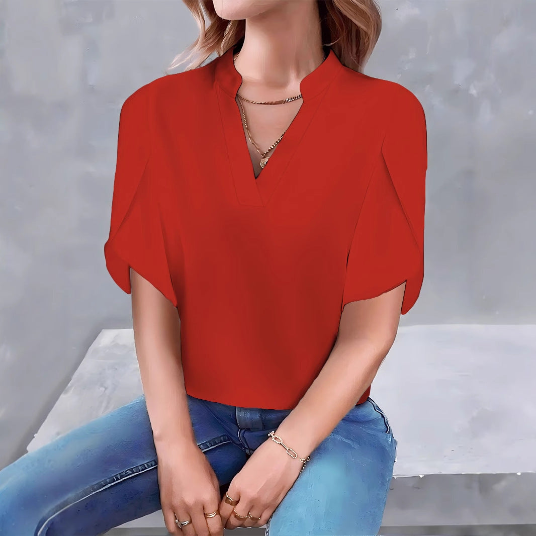 Women's blouse with modern stand-up collar and oversized sleeves Ivyshape