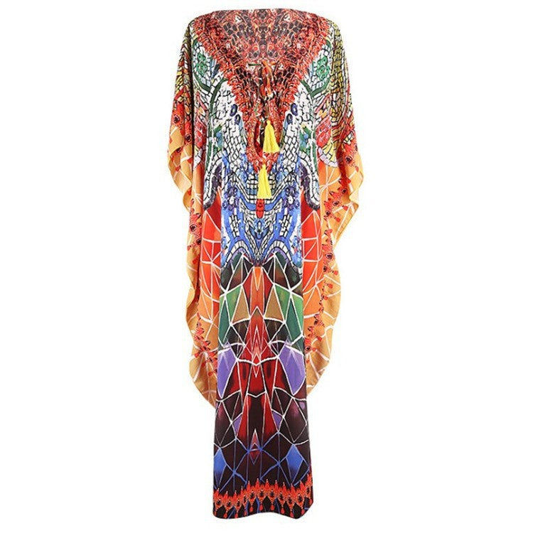 Women's beach kaftan with colorful mandala pattern and casual cut Ivyshape