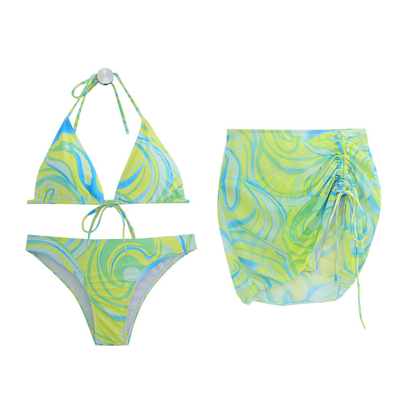 Women's triangle bikini set with adjustable straps and elegant wrap skirt Ivyshape