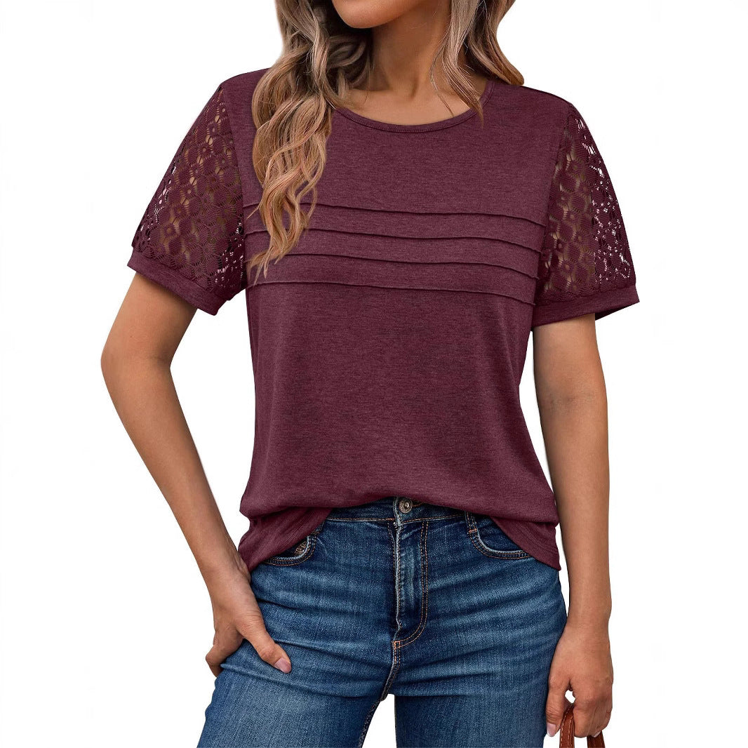 Ladies T-shirt with lace and short sleeves Ivyshape