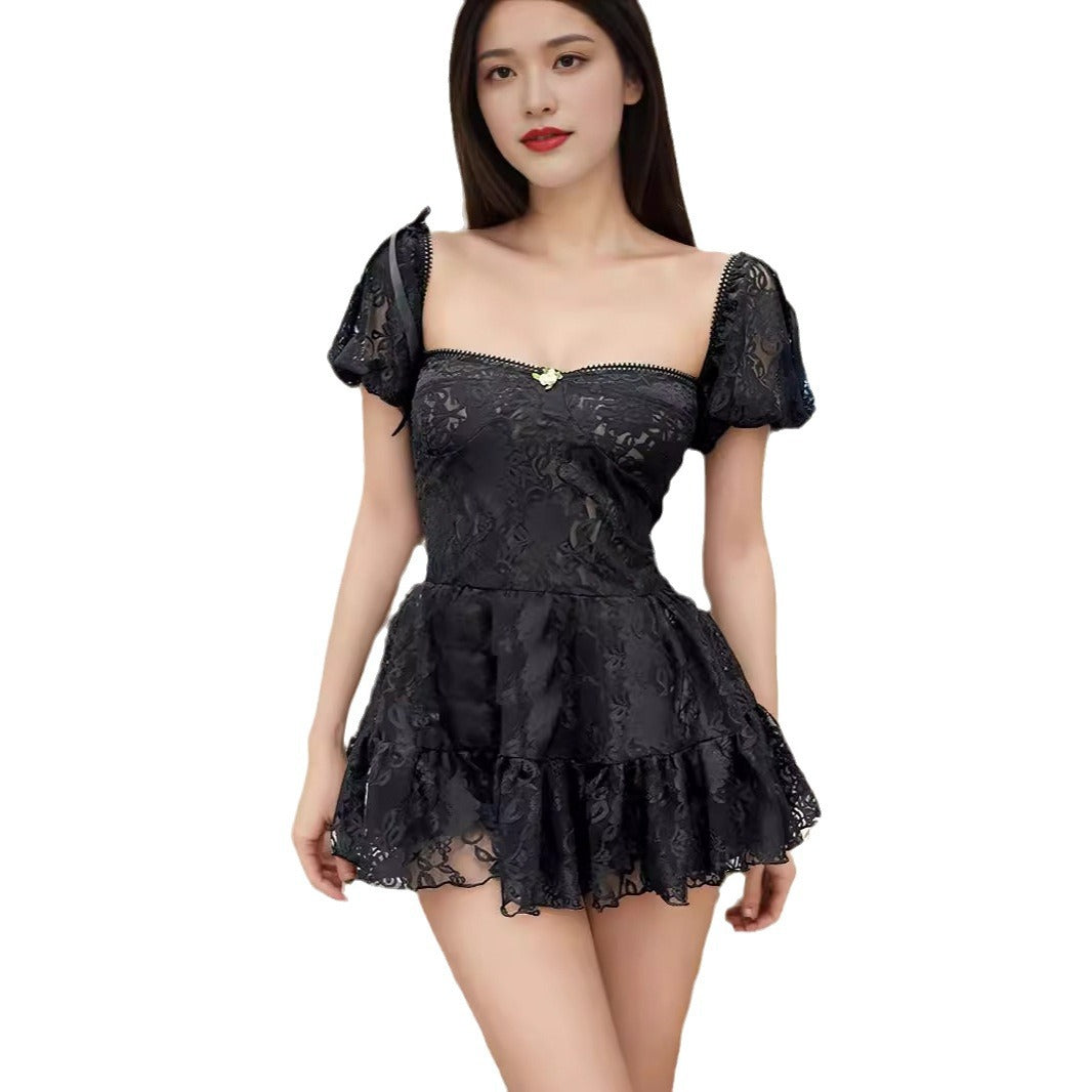 Women romantic lace peplum overall Ivyshape