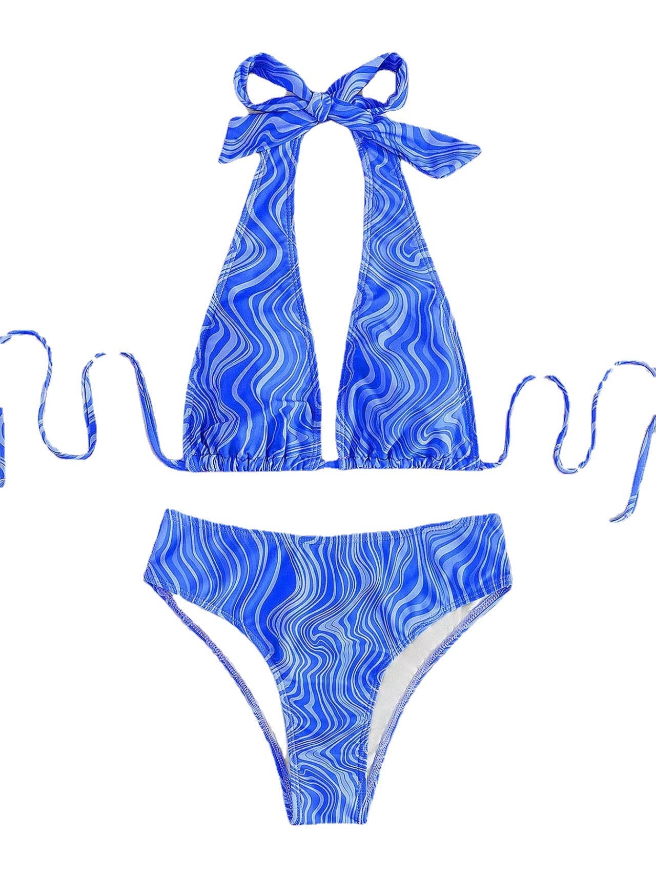 Women's triangle bikini with high waistband and wave-shaped design Ivyshape