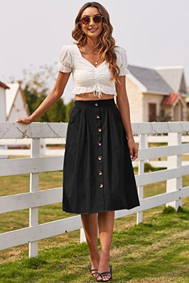 Women's A-line skirt with pockets and button placket Ivyshape