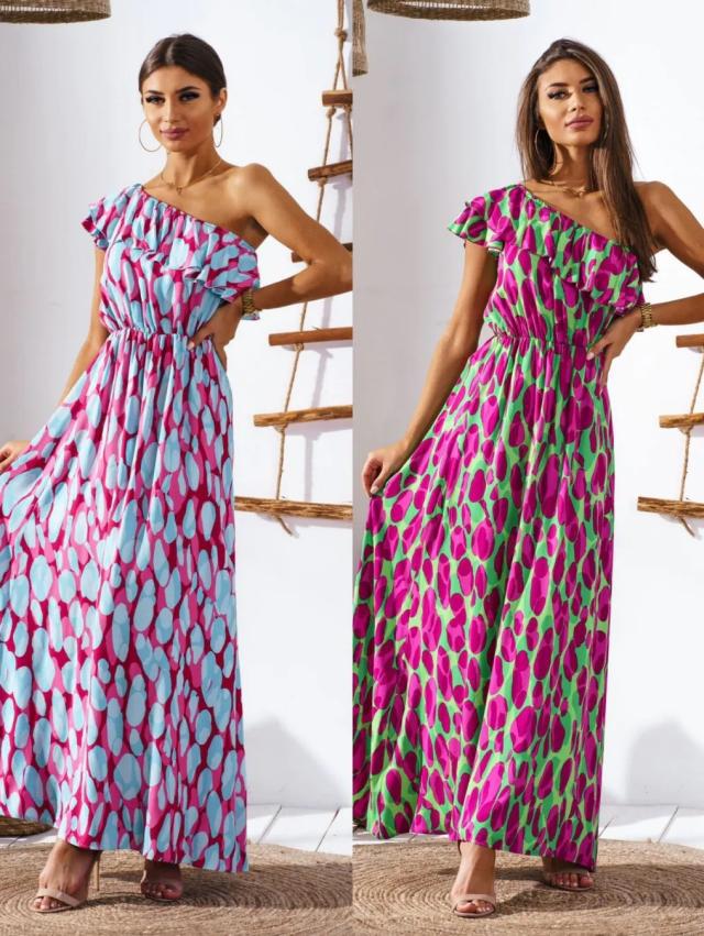 Women's maxi dress with off-shoulder design and playful ruffle details Ivyshape