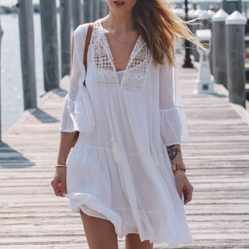 Ladies airy beach dress with raglan sleeves Ivyshape