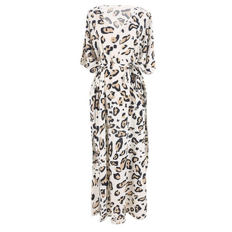 Women’s maxi dress with asymmetrical cut and animal print Ivyshape