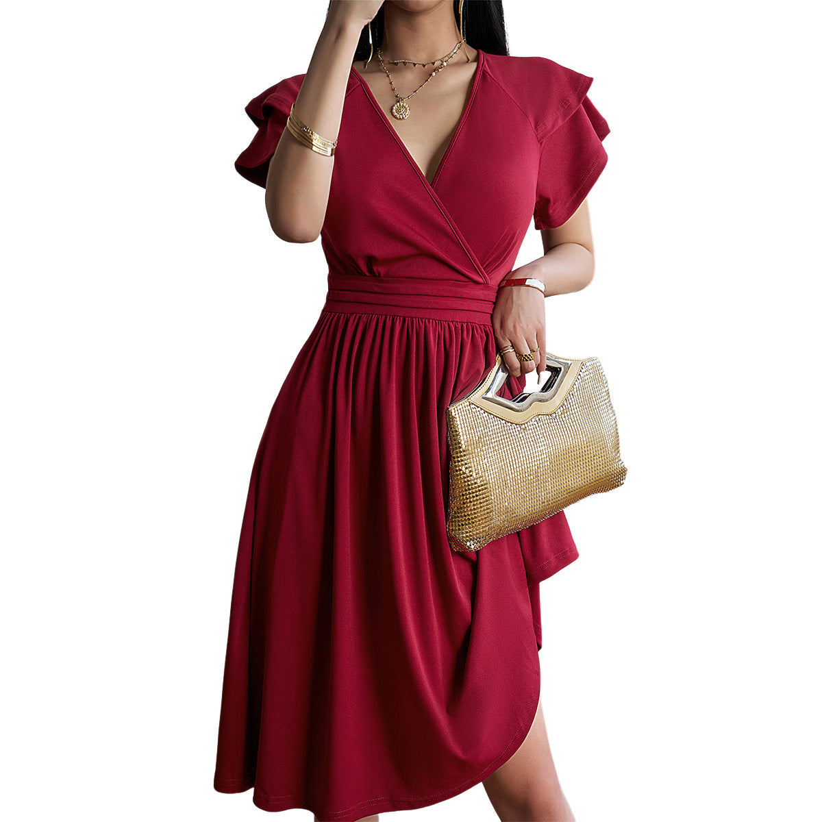 Lyanna | Elegante abito midi con scollo a V e stile sofisticato per donna