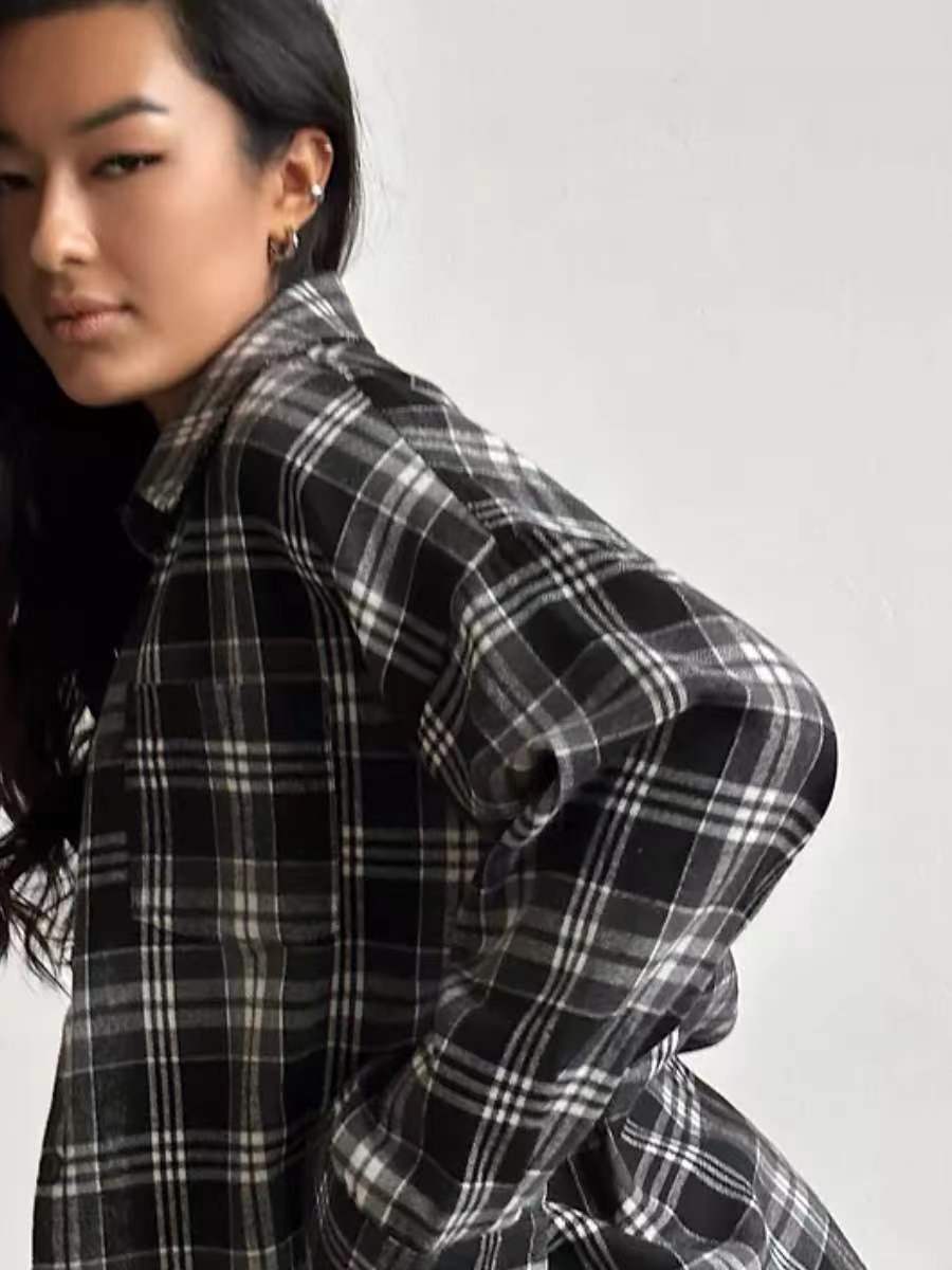 Women Casual Checked Overshirt Jacket Ivyshape