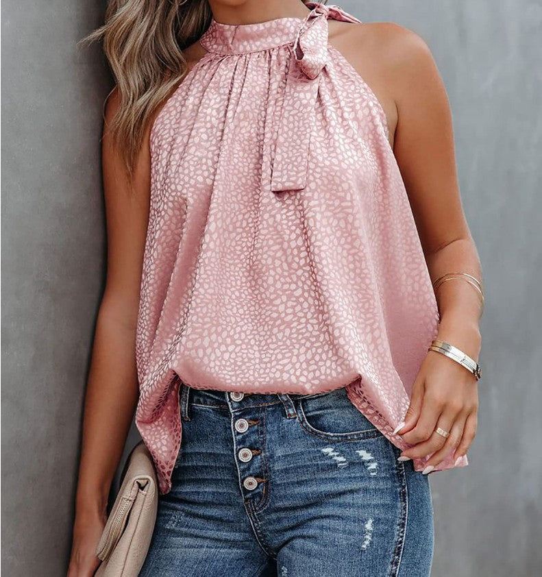 Women's halter top with floral pattern and bow accent Ivyshape