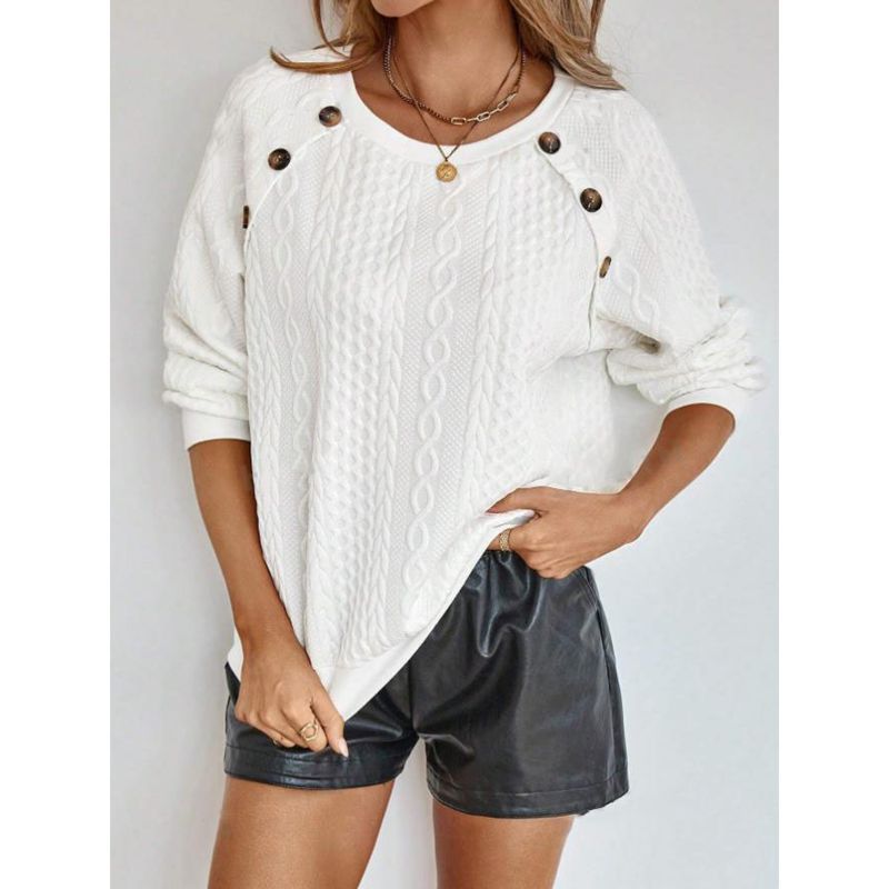 Women's chunky knit sweater with decorative buttons Ivyshape