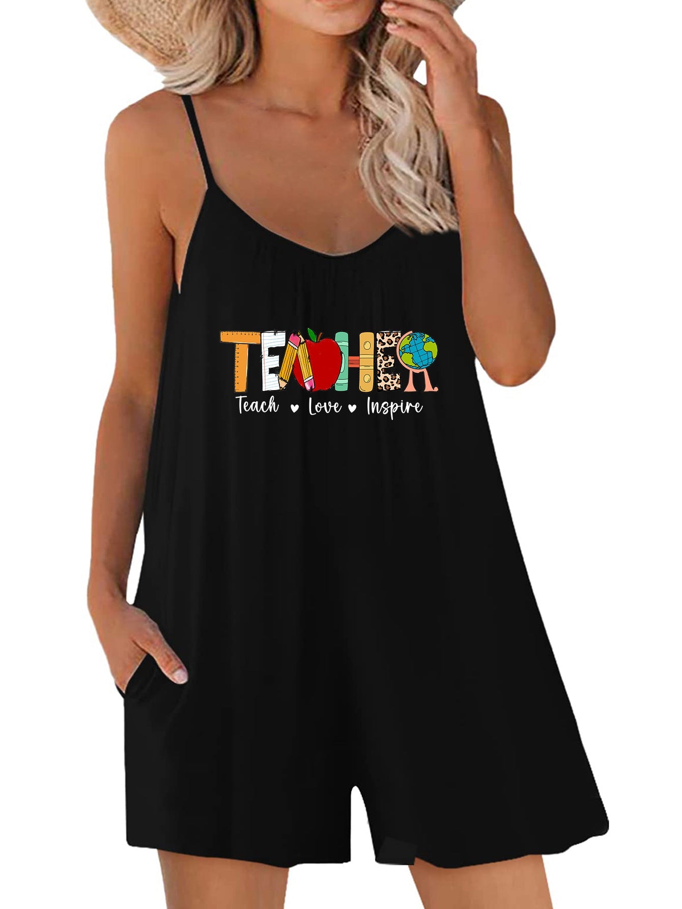Women's casual summer dress with creative teacher motif Ivyshape