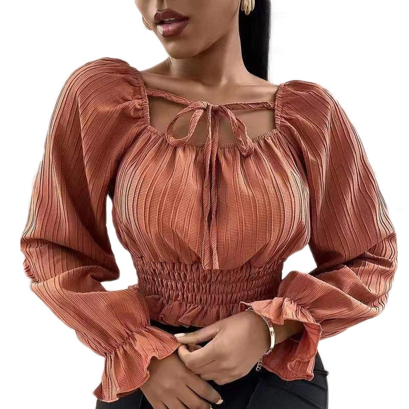 Ladies Fashion Blouse with Ruffles Ivyshape
