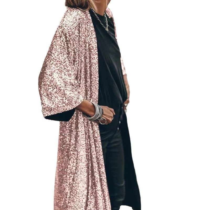 Ladies glittering kimono-style overlay with wide sleeves Ivyshape