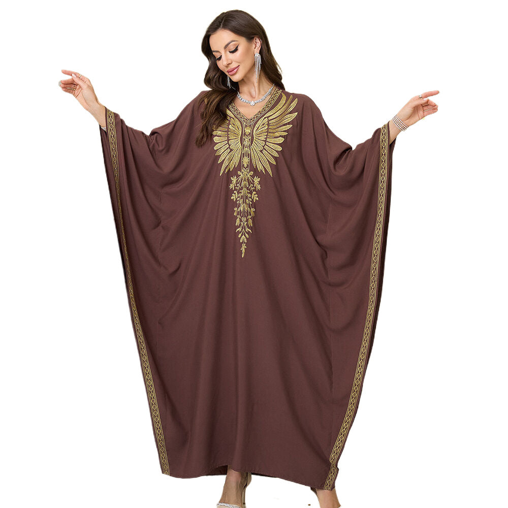Ladies elegant kaftan with artistic feather design Ivyshape