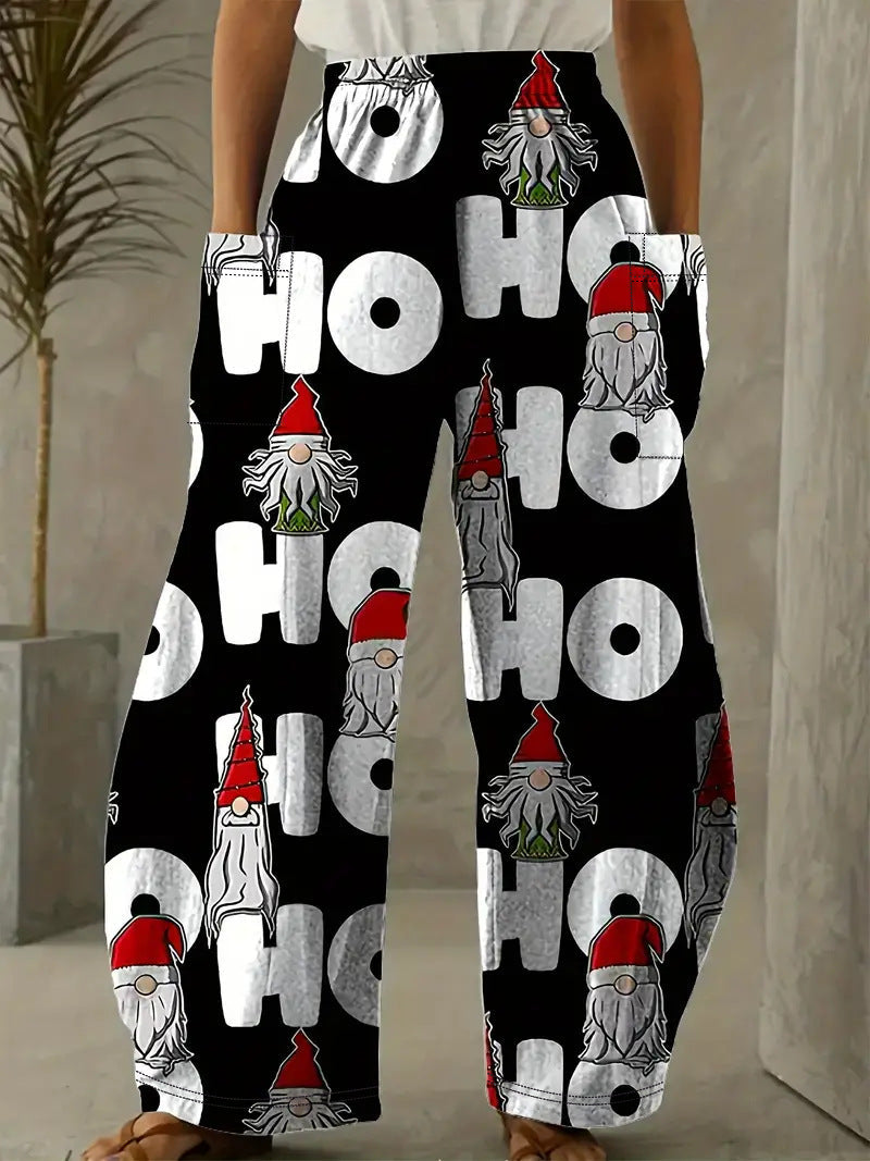 Ladies Festive Gnome Print Wide Pants Ivyshape