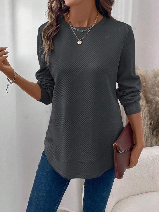 Women's casual sweatshirt with textured fabric and round neck Ivyshape