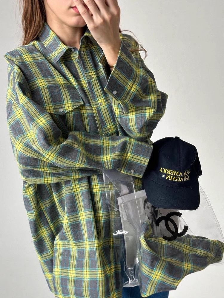 Women Casual Checked Overshirt Jacket Ivyshape