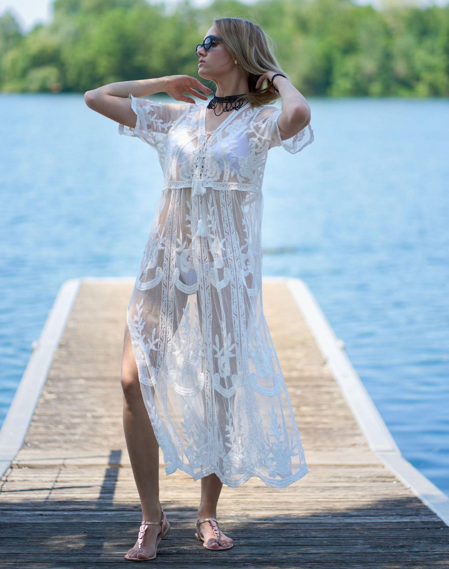Ladies Lace Kimono with Transparent Elegance Ivyshape