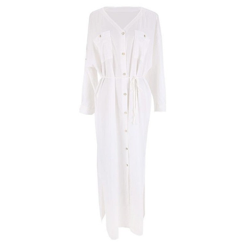 Women’s Maxi Dress with Side Slit and Waist Drawstring Ivyshape