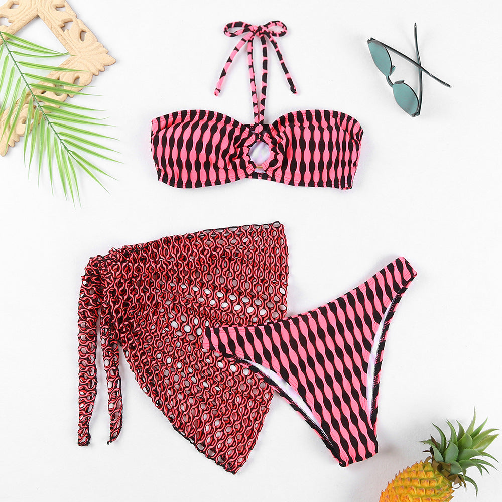 Women's bikini set with playful pattern and light mesh cover Ivyshape