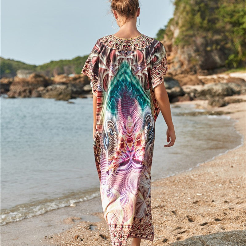 Women's airy beach poncho with intricate patterns Ivyshape