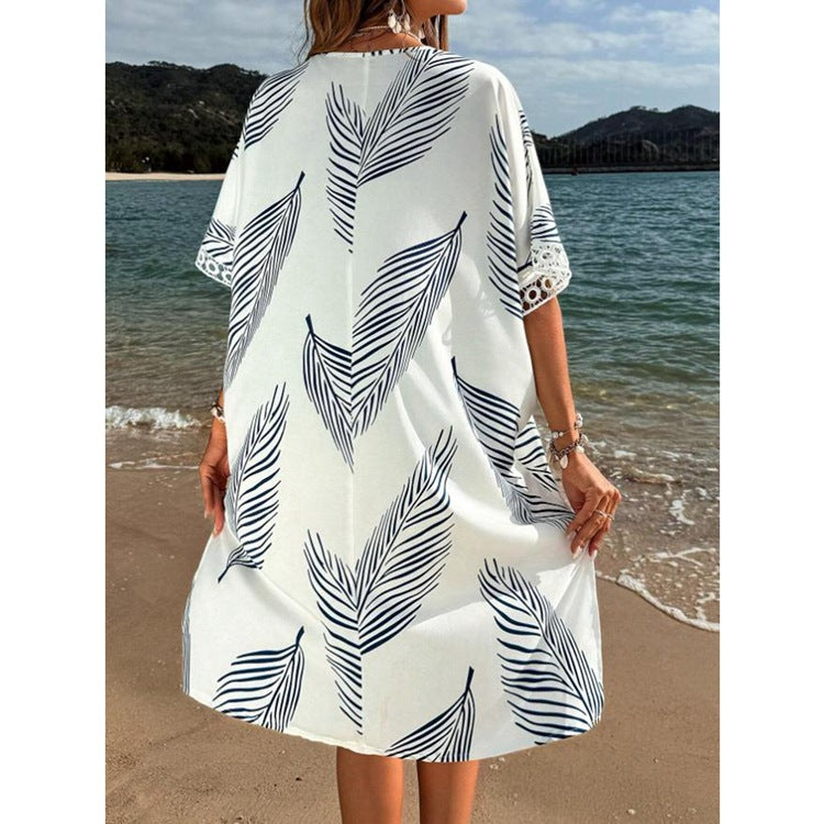 Ladies beach tunic with elegant lace embroidery Ivyshape