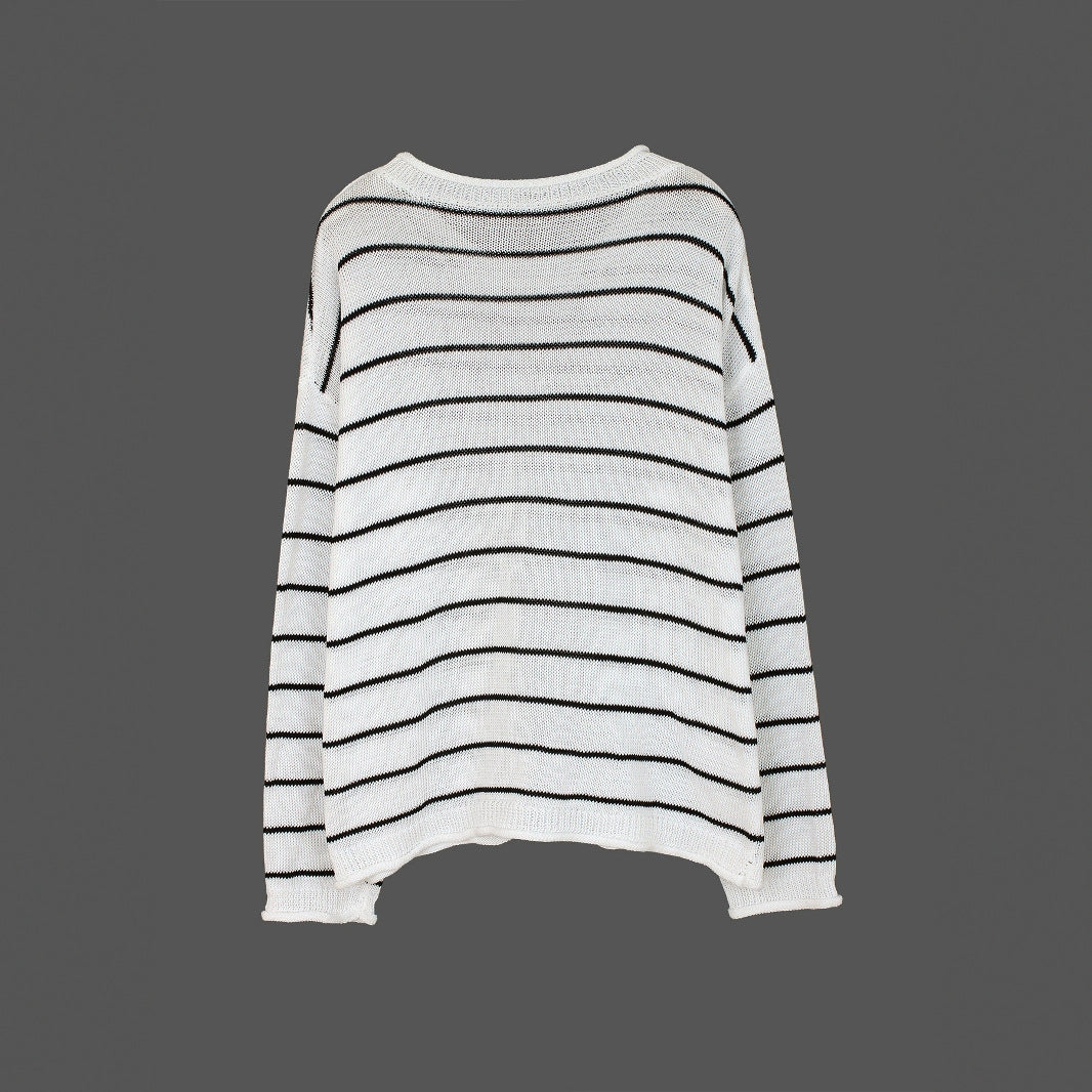 Women's casual knitted sweater with a loose fit and stripe pattern Ivyshape