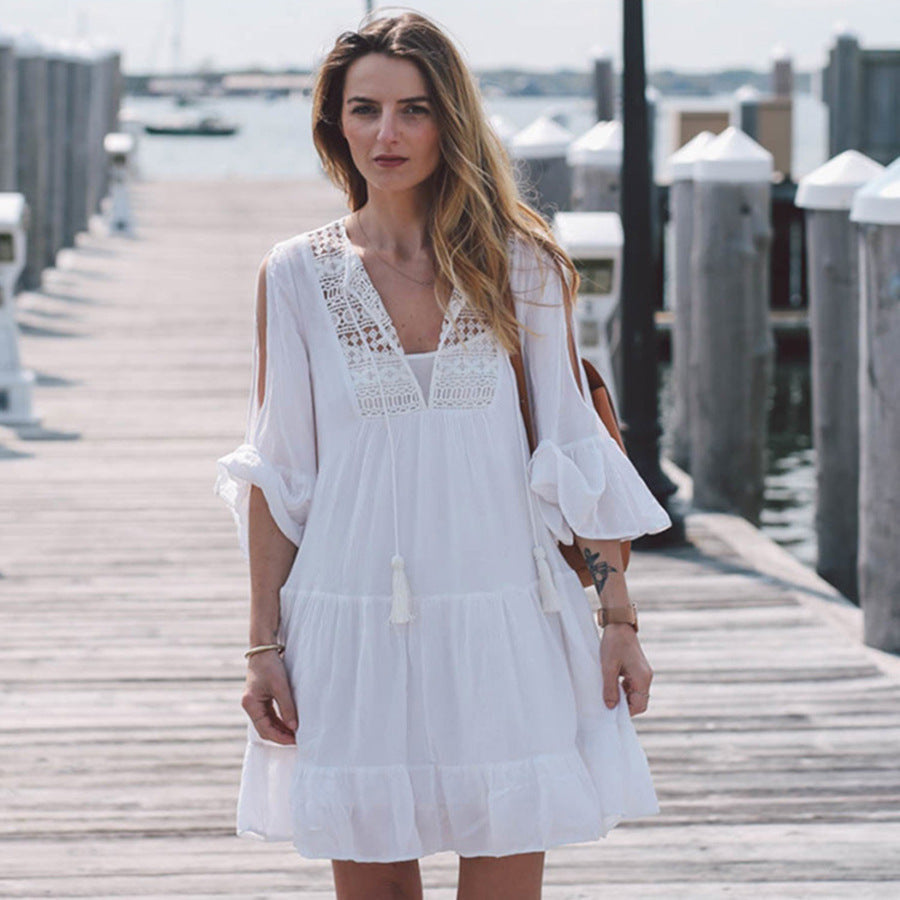 Ladies airy beach dress with raglan sleeves Ivyshape