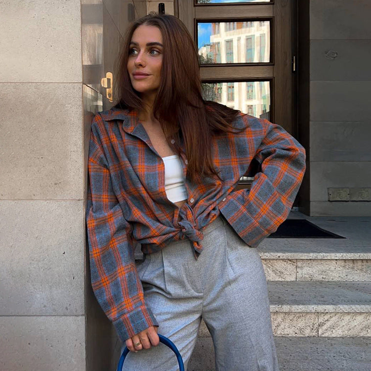 Women Casual Checked Overshirt Jacket Ivyshape