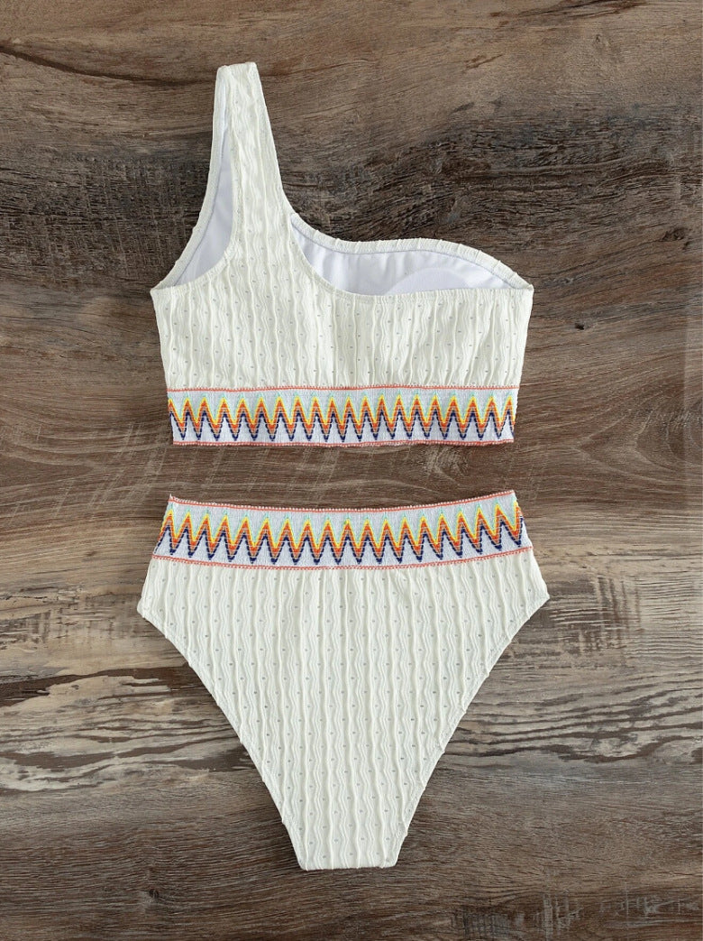 Women's Crop Top Bikini with Asymmetric Cut and Colorful Design Ivyshape