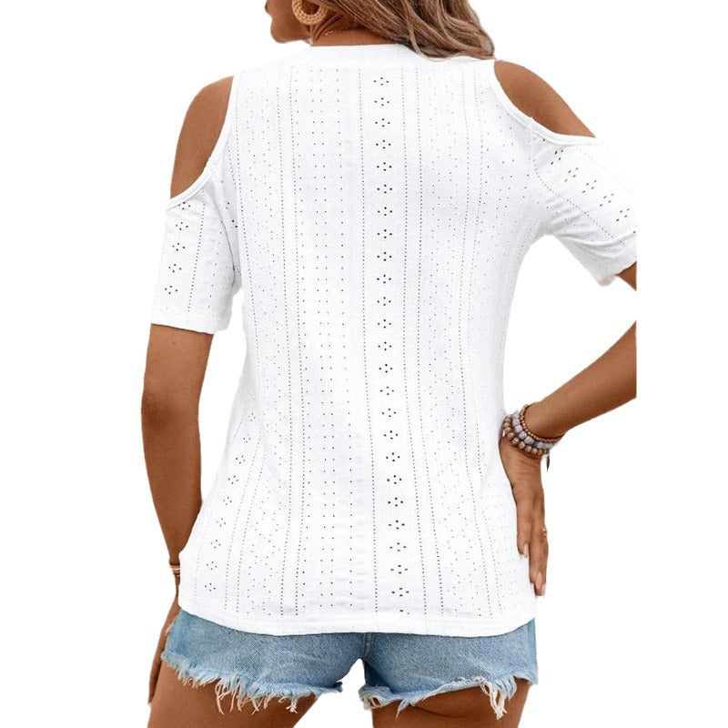 Ladies V-neck top with cutouts and decorative buttons Ivyshape