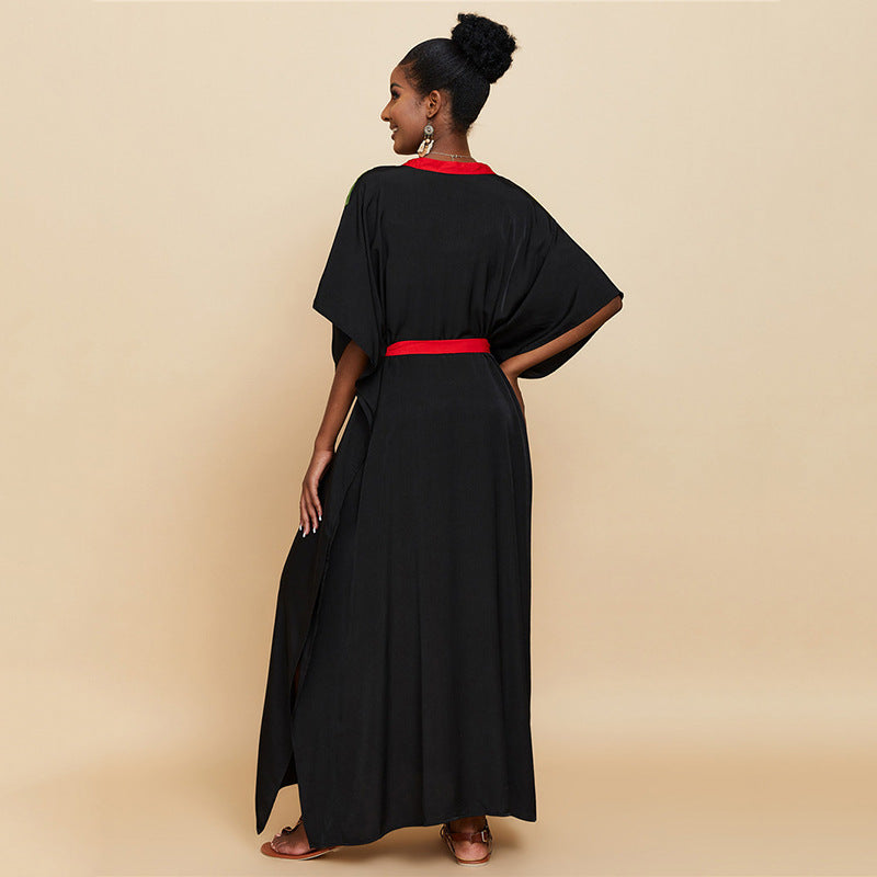 Ladies Maxi Dress with stylish stripes and waist belt Ivyshape