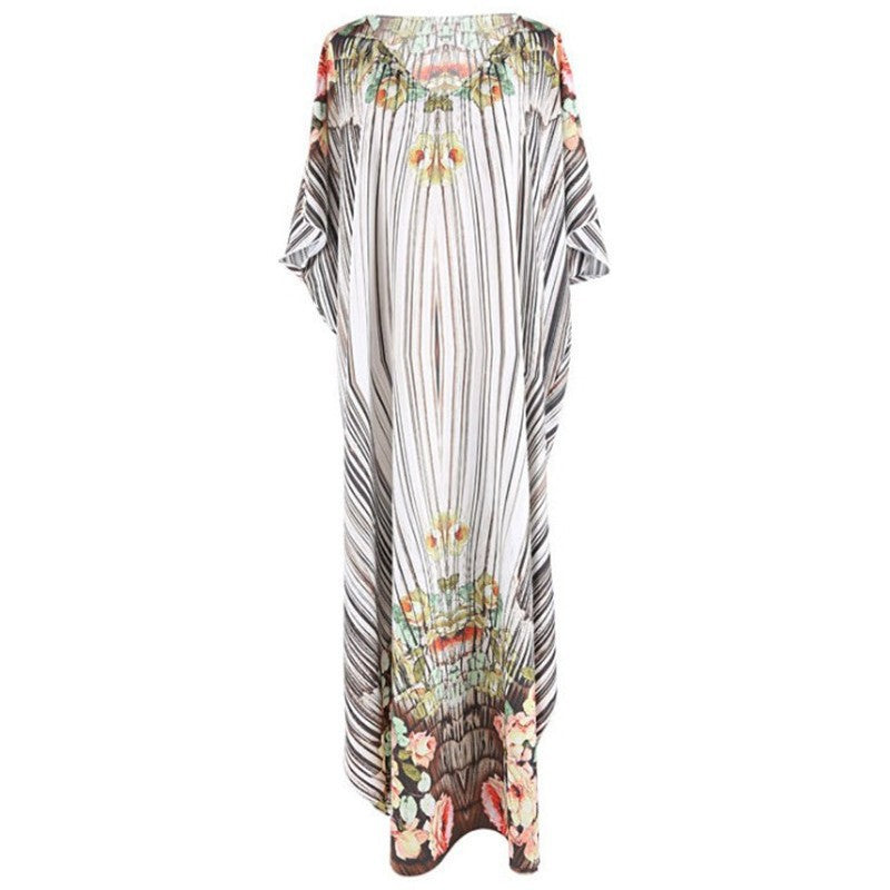 Women's beach dress with floral design and airy sleeves Ivyshape