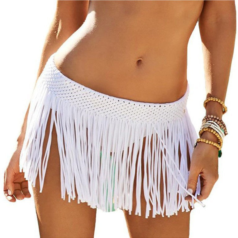 Ladies casual beach skirt with trendy fringe design Ivyshape