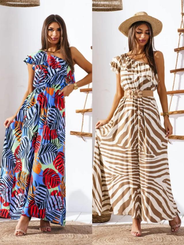 Women's maxi dress with off-shoulder design and playful ruffle details Ivyshape