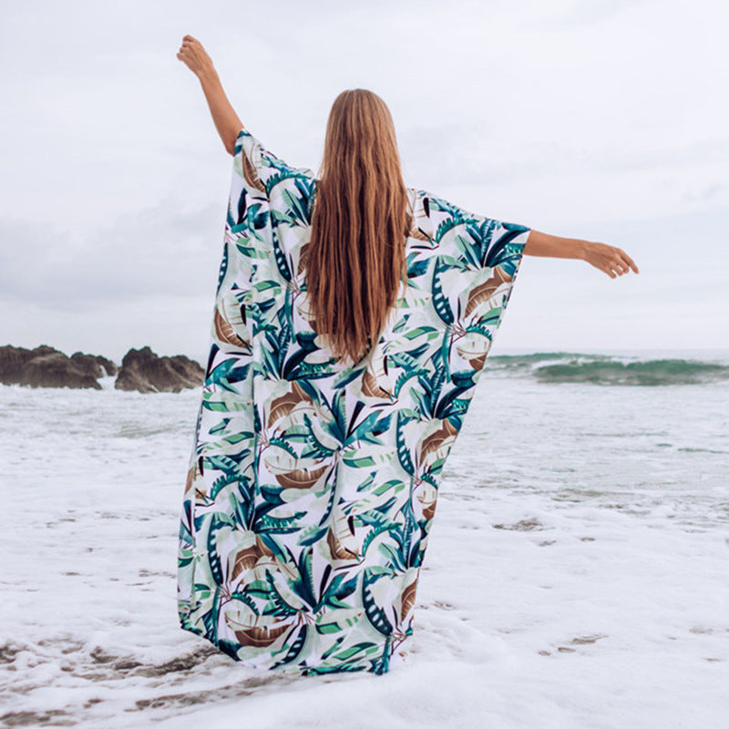 Ladies beach caftan with floral design and breezy fit Ivyshape