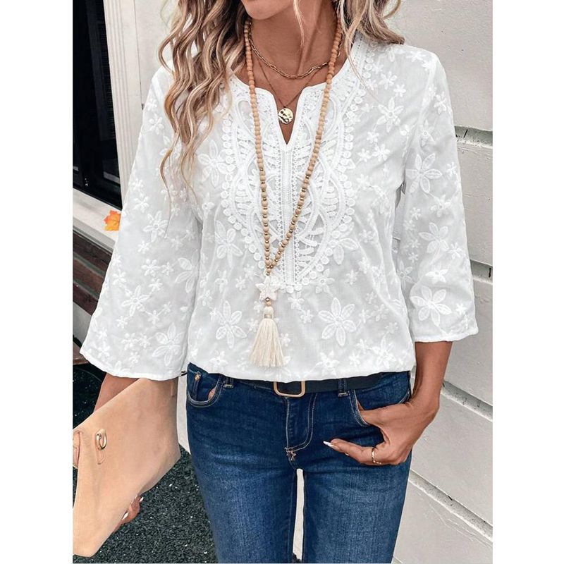 Ladies elegant blouse with lace trim Ivyshape