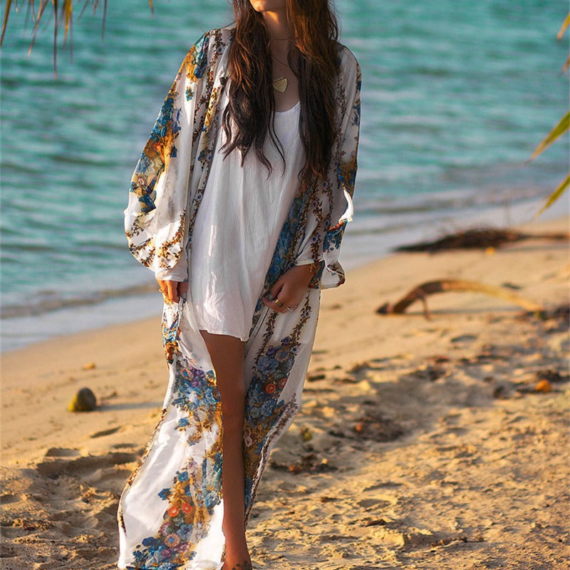 Women’s beach cover-up with floral accents and loose silhouette Ivyshape