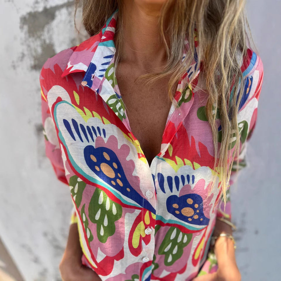 Women's Botanical Print Button-Down Shirt Ivyshape