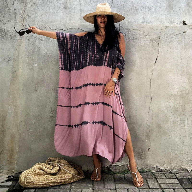 Ladies maxi dress in casual tie-dye design with wide cut Ivyshape