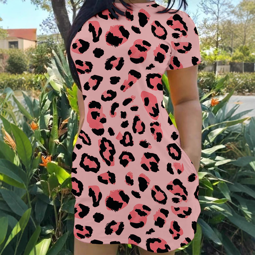 Women Leopard Print Short Sleeve Dress Ivyshape
