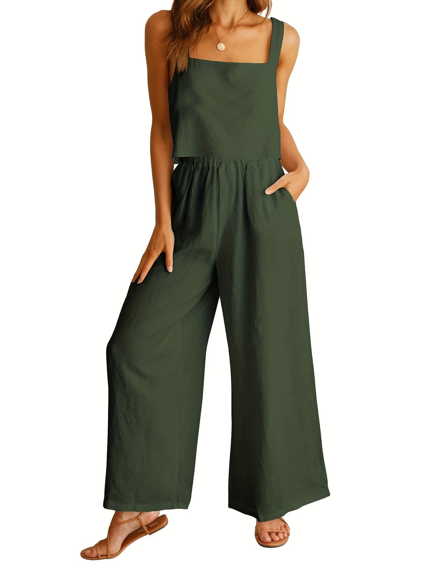 Women's jumpsuit with wide leg and adjustable straps Ivyshape
