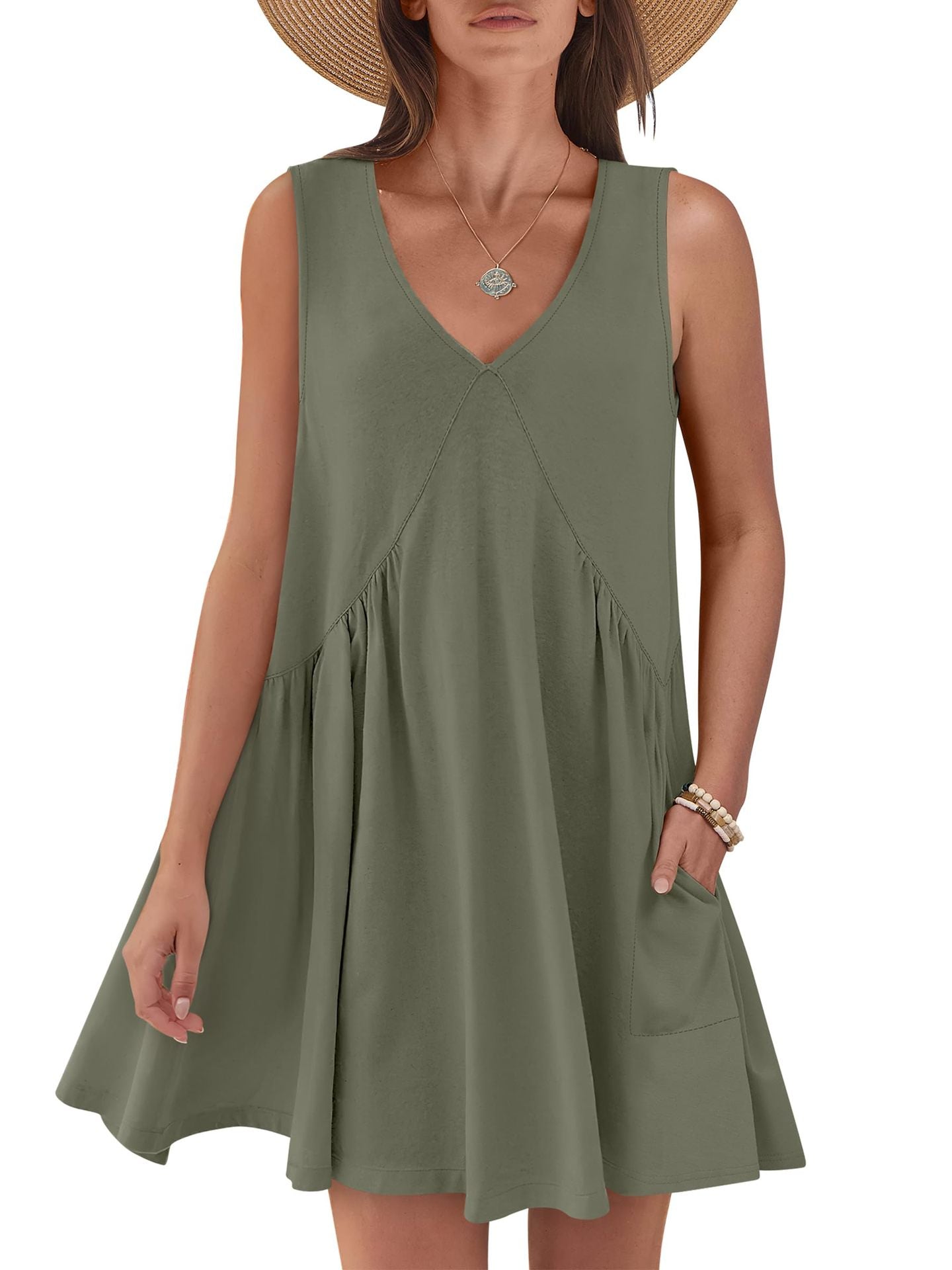 Ladies flared A-line summer dress with pockets Ivyshape