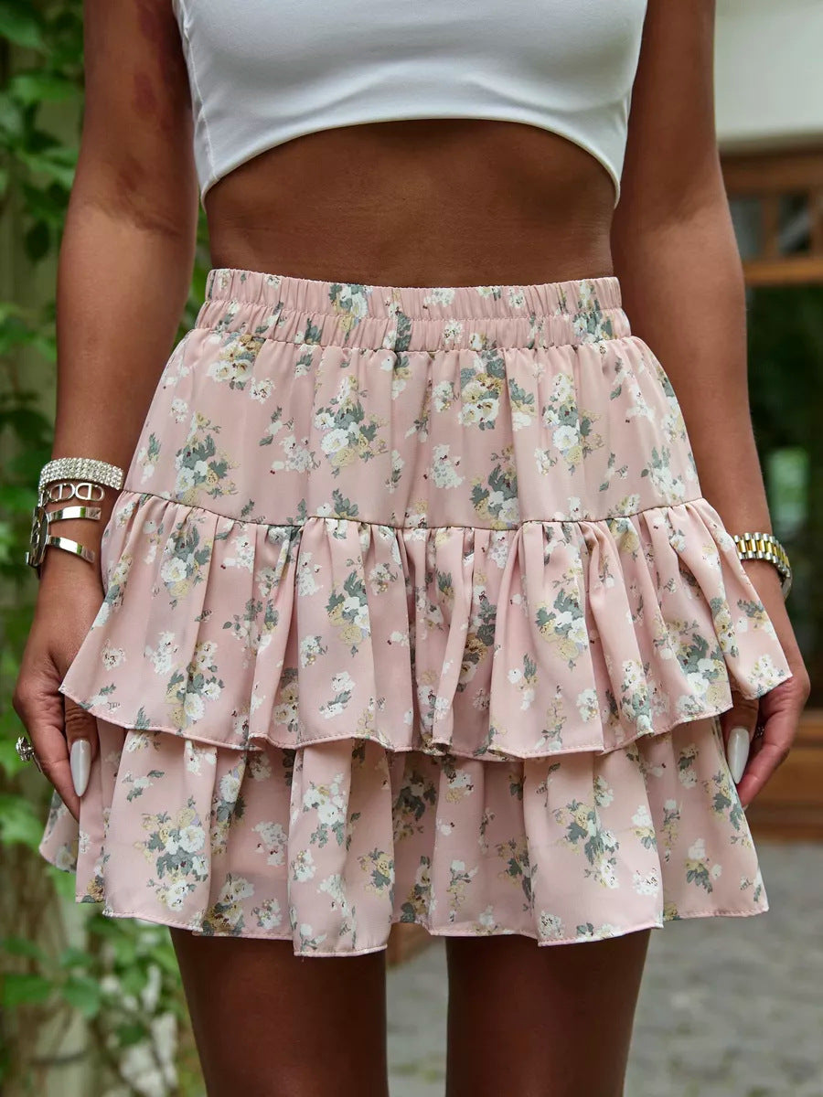 Women's Ruffle Shirt Floral Mini Skirt Ivyshape