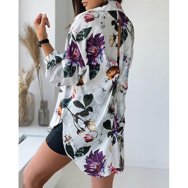 Women's leisure blouse with floral design and loose fit Ivyshape