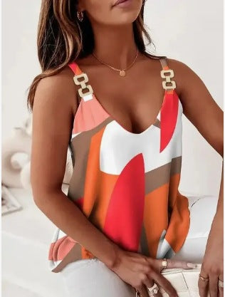 Women's striped satin cami top with statement straps Ivyshape