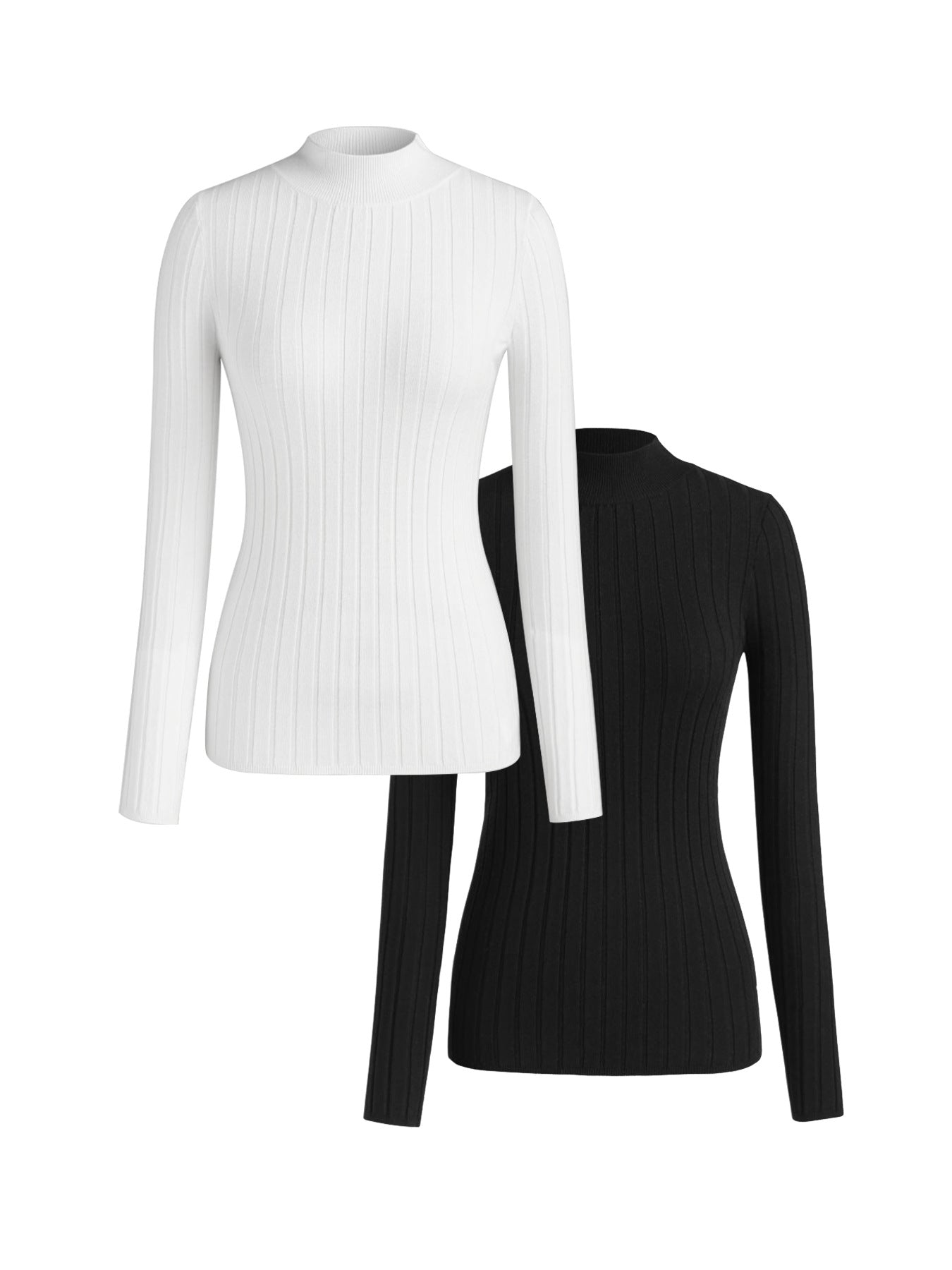 Women's elegant and versatile ribbed sweater with stand-up collar and long sleeves Ivyshape