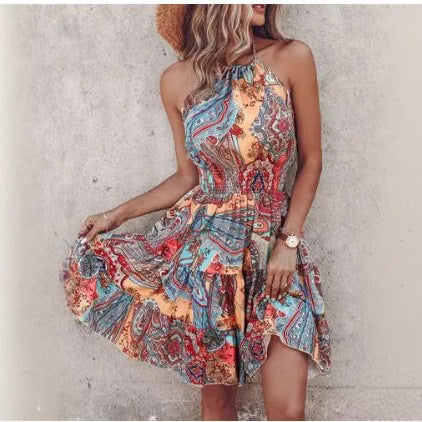 Women's Halter Neck Tiered Mini Dress Ivyshape