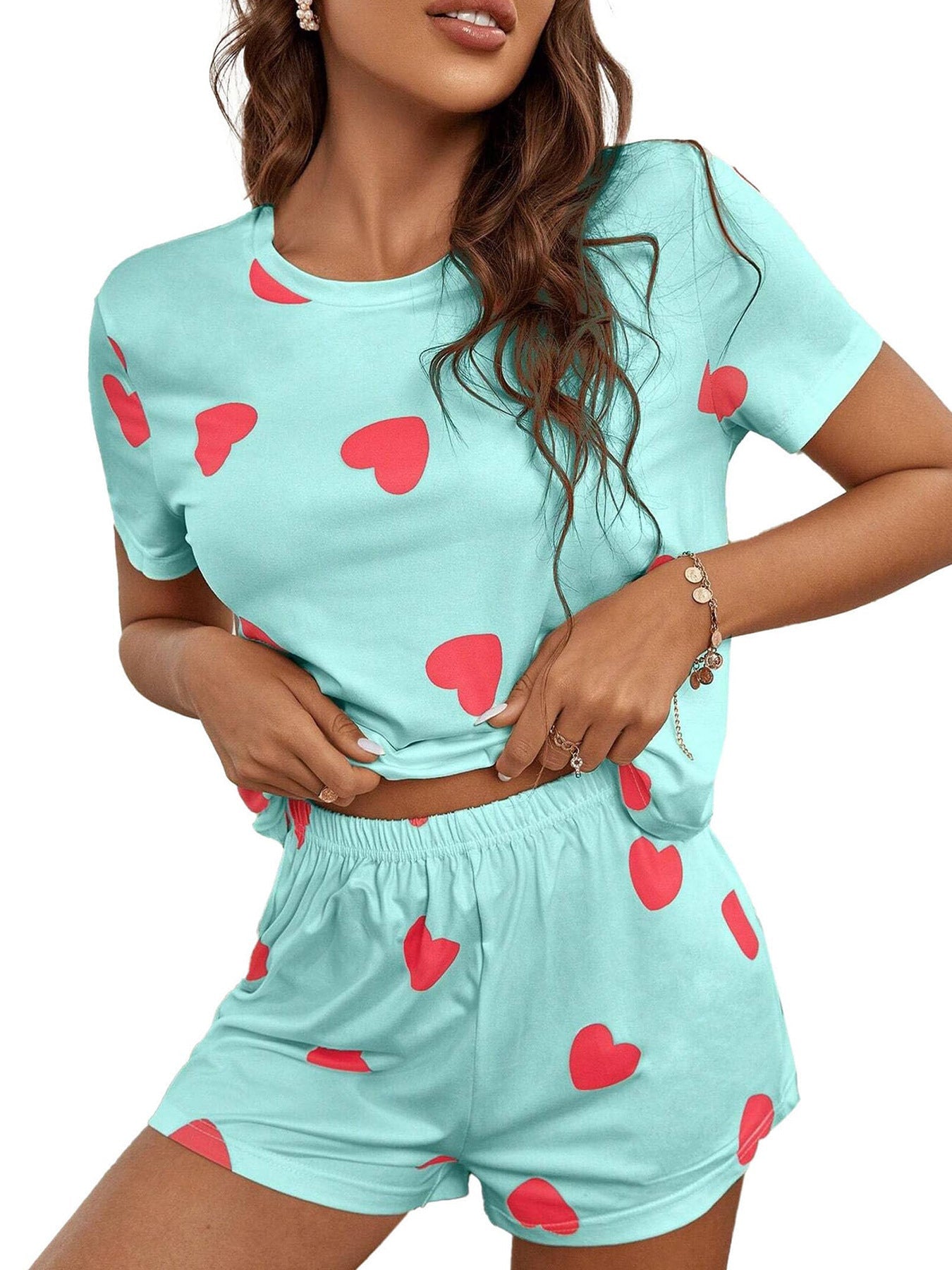 Women's Heart Print Lounge Set Ivyshape