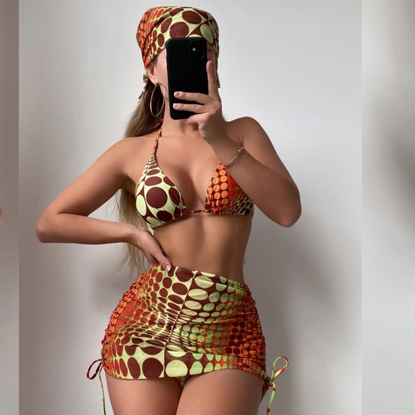Women's Triangle Bikini Set with Asymmetrical Skirt Ivyshape